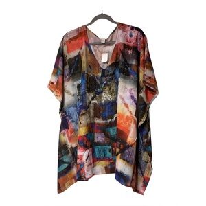 Chico’s L/XL Vibrant Art Peri Poncho Multi Colored Abstract Grunge Relaxed fit